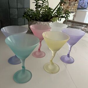 Vintage Libbey Satin Watusi Martini Glasses Set 6 Easter Colors